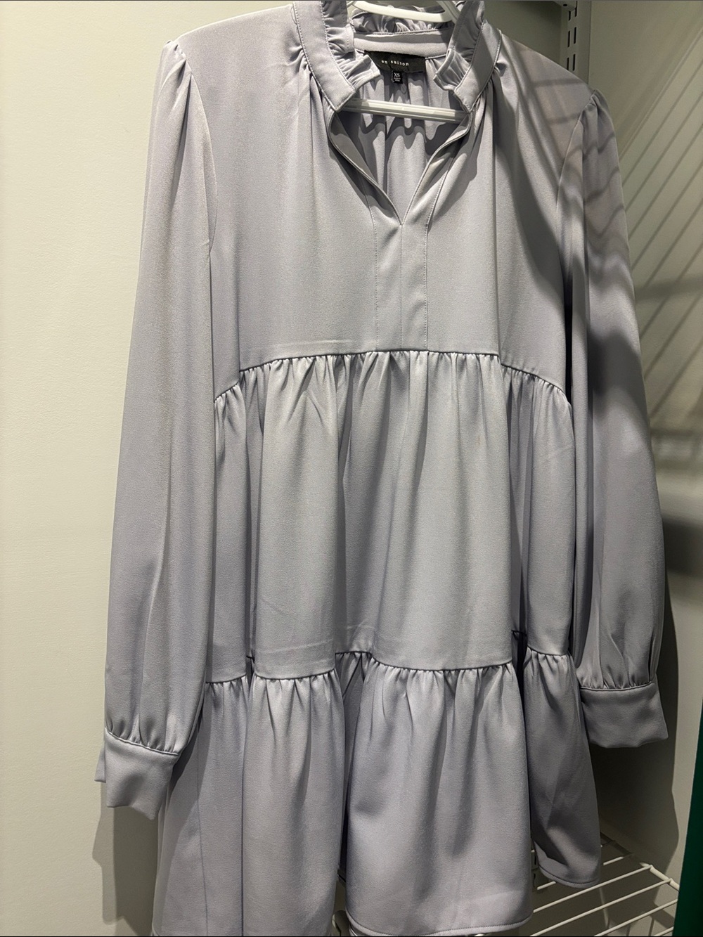 En Saison Lavender-Gray Ruffle Collar V-Neck Blouse